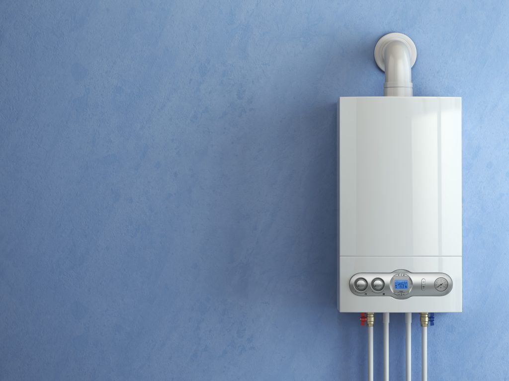 Modern tankless water heater installed in a compact space